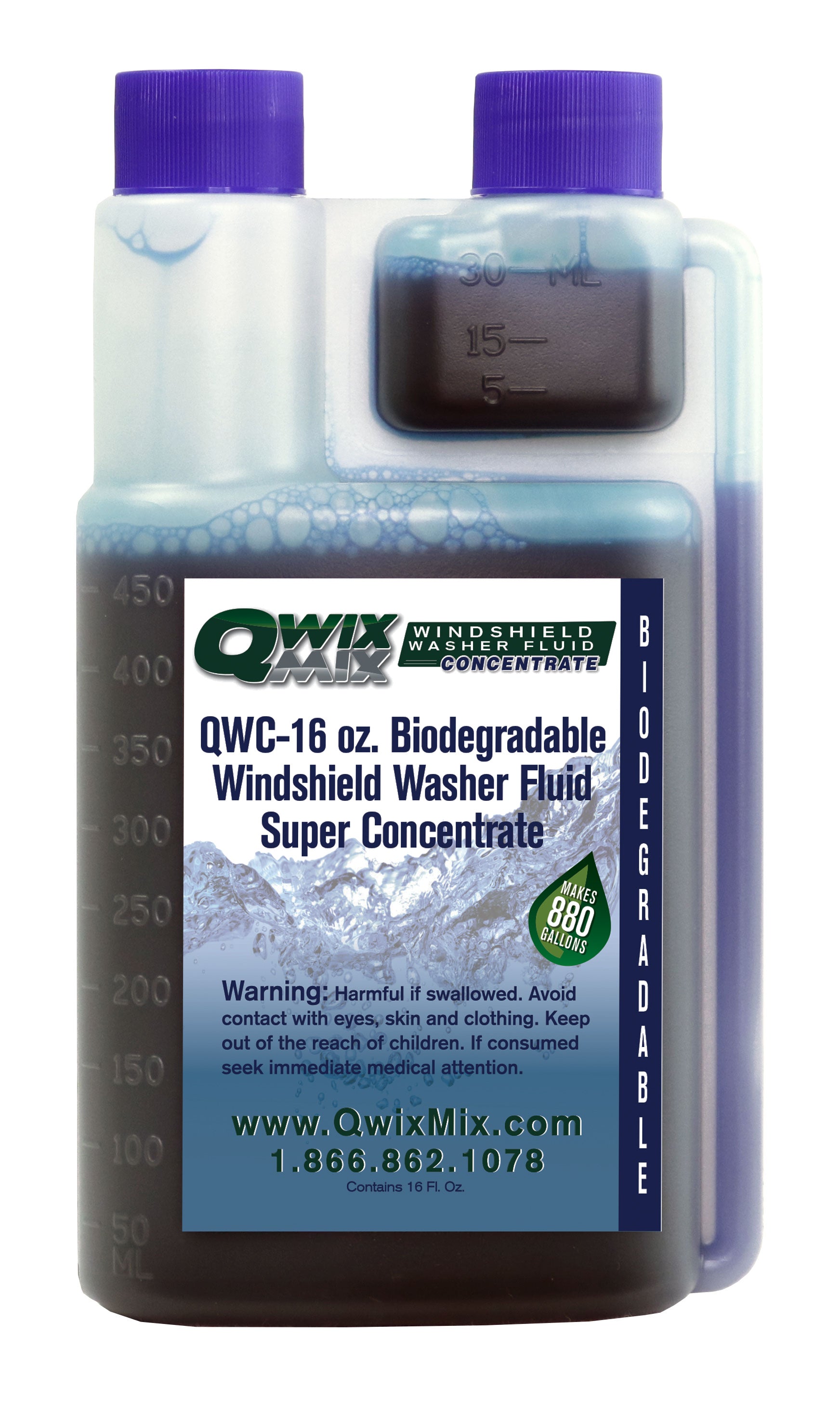 16 oz Squeeze Bottle of Windshield Washer Fluid Super Concentrate – Qwix Mix